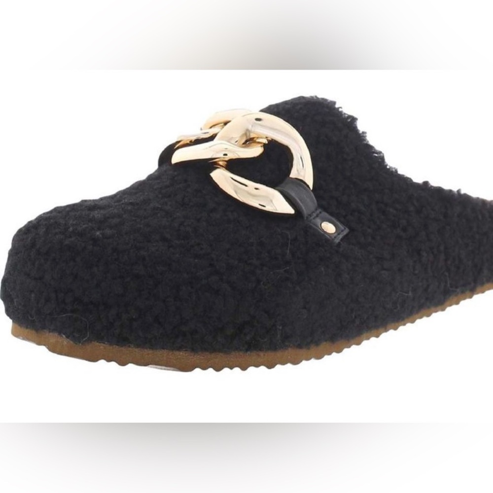 NINE WEST COZY TEDDY MULE WITH CHAIN ACCENT SZ 10 ( fits like an 11 runs big)